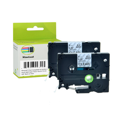 NineLeaf 2 Pack Compatible for brother p touch label tapes TZ121 TZe121 TZ-121 3/8" Black on Clear