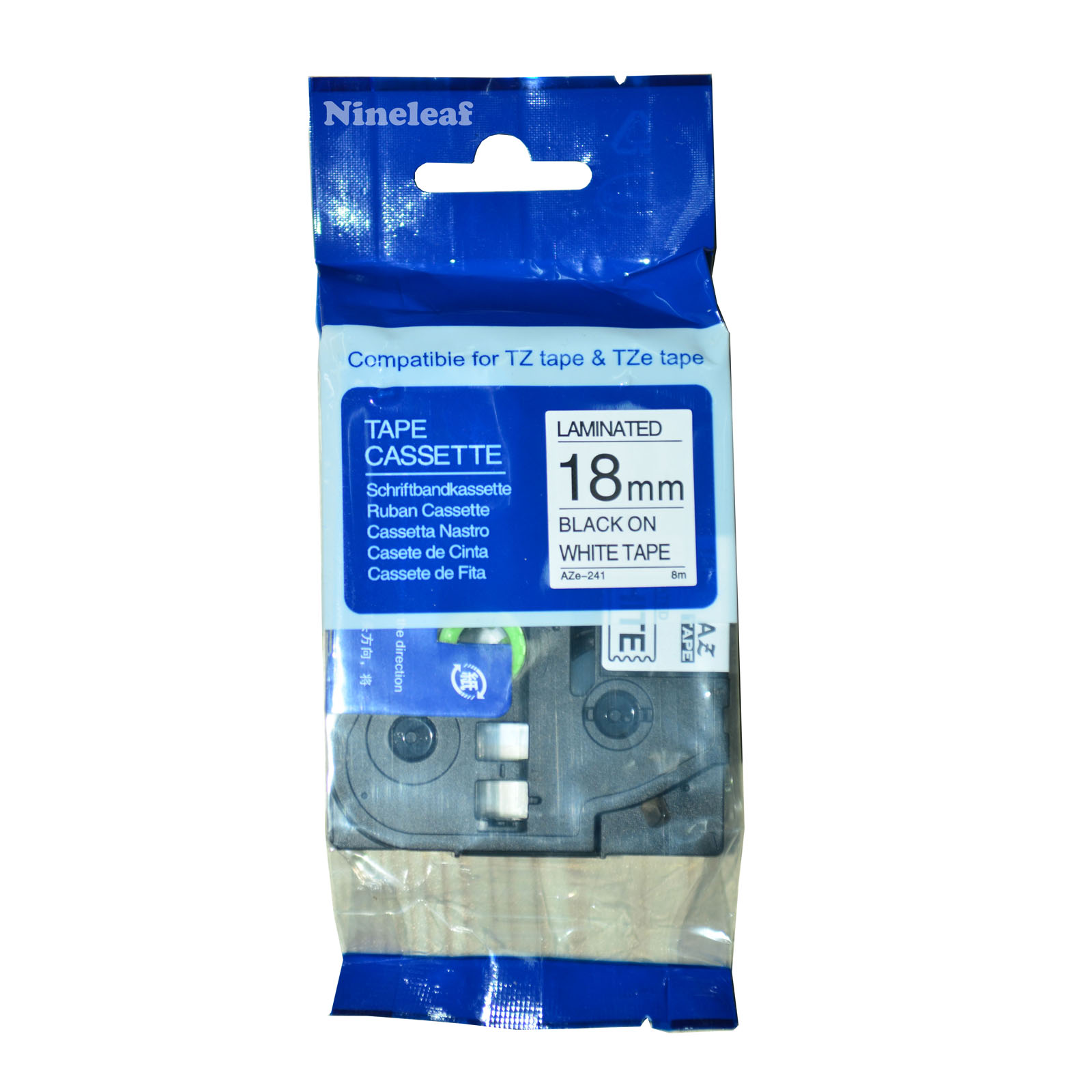 NineLeaf 3 Pack Standard Laminated Self-Adhesive Label Tape Compatible for BrotherTZe241 TZ241 TZ 241 TZe 241 P-Touch PT-9800 PT-9600 PT-7600 PT-2730 PT-2700 18mm x 8m Black on White