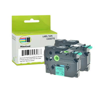NineLeaf 2 Pack Compatible for Brother P-Touch Tze741 TZ741 TZe-741 Label Tape 3/4" Black on Green 